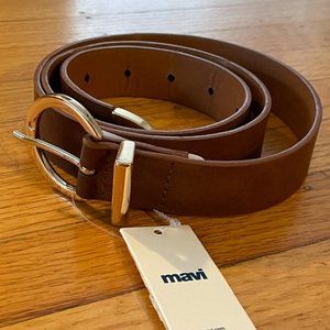 Mavi jeans Brown PU Belt with Gold Buckle Size 90